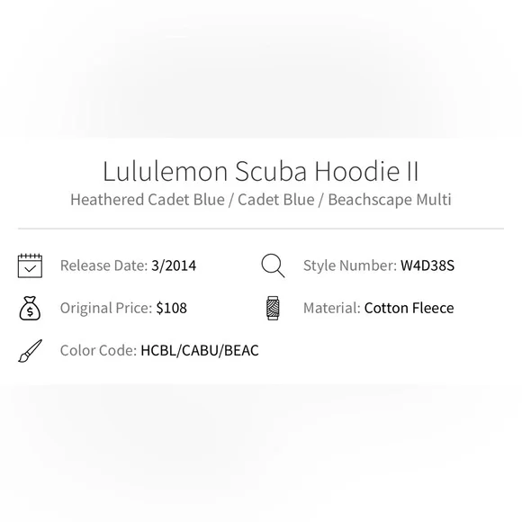 Lululemon Scuba Hoodie, Heathered Cadet Blue, Beachscape - Size 10 - Picture 6 of 6